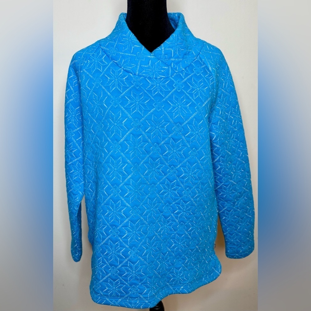 Talbots Snowflake Quilted Wrap Neck Pullover Winter Christmas medium EUC